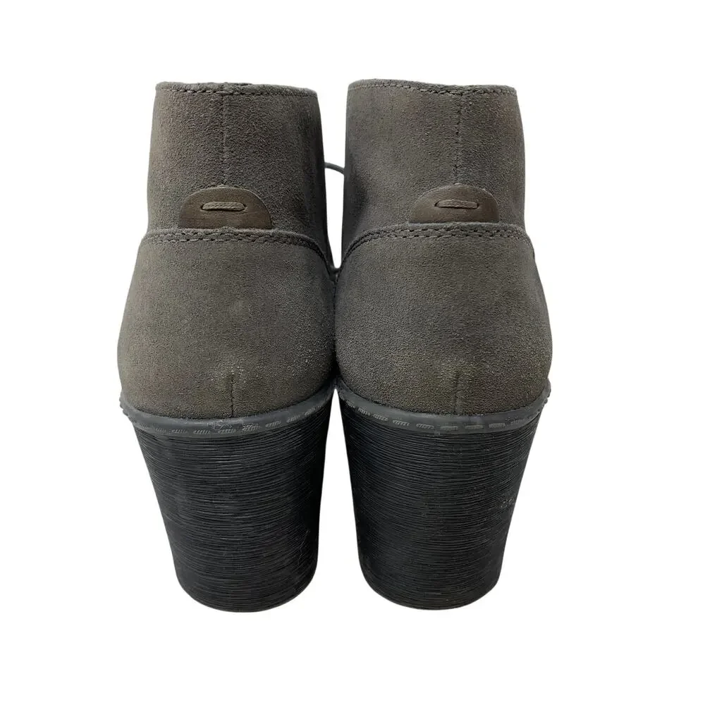 Collections By Clarks Wedge Ankle Booties Womens Size 9 Gray Suede Lace Up